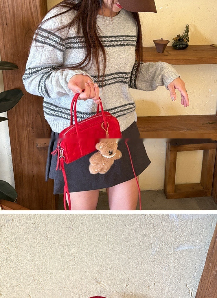 Sarah Express Suede Sheepskin Mini Square Handbag