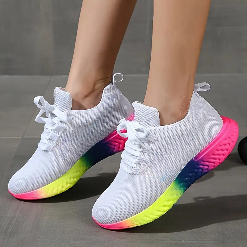 Sarah Express Rainbow Sole Lace-Up Mesh Sneakers