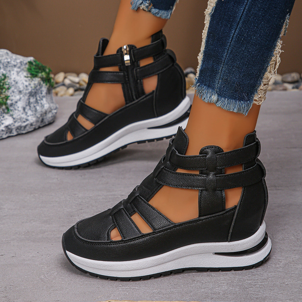 Sarah Express Women's Hollow Out Platform Sandals Black