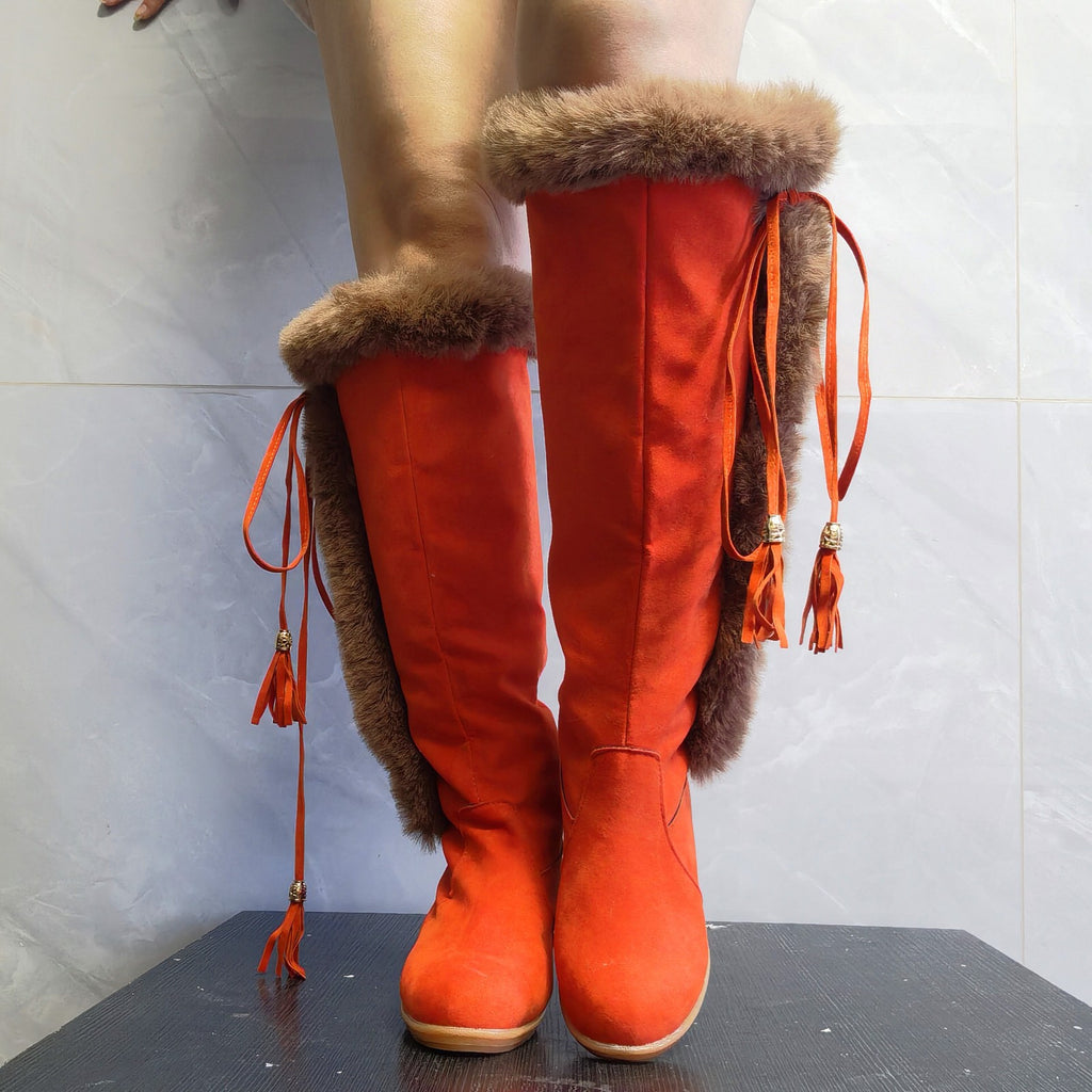 Sarah Express Women's Plush Lined Wedge Knee Boots