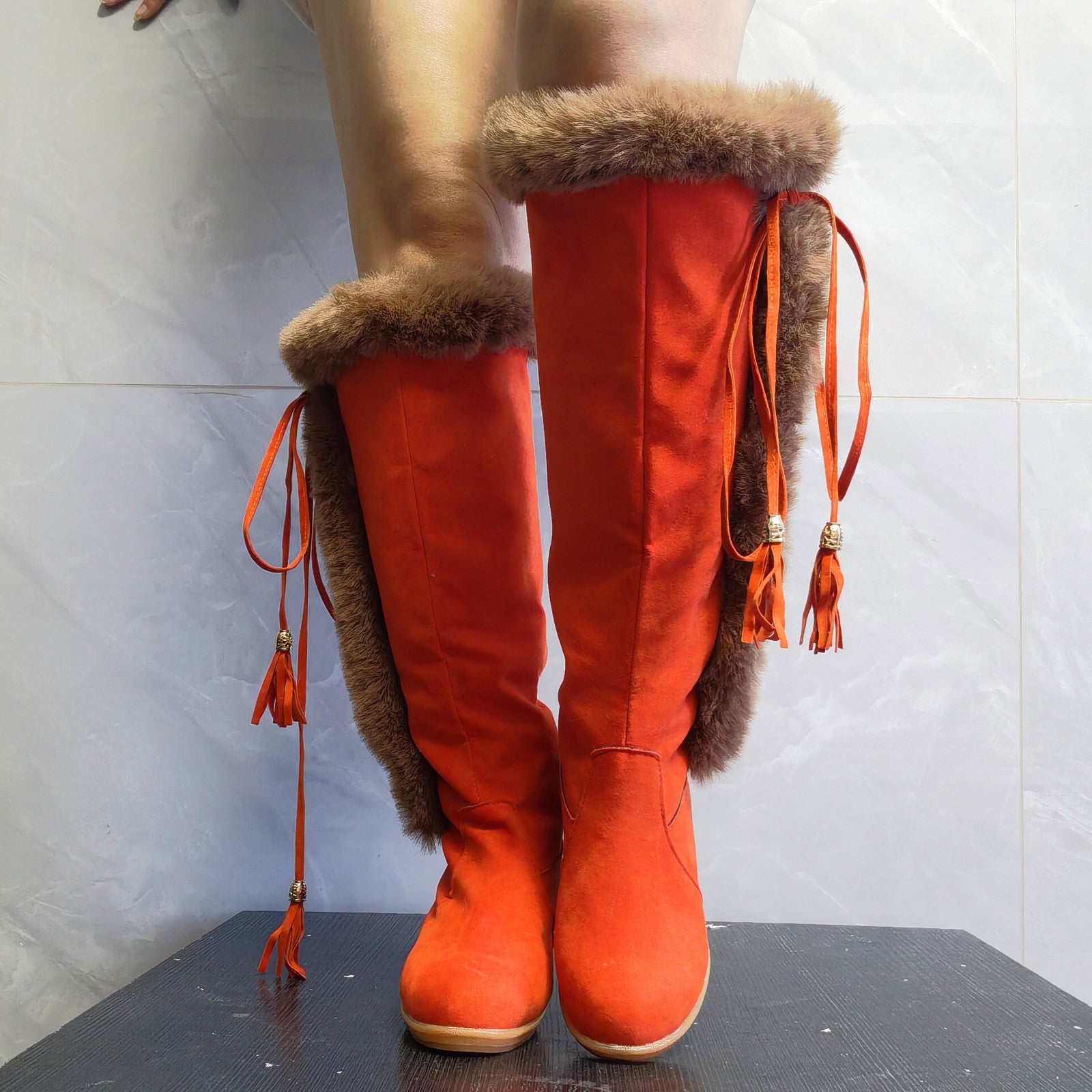 Sarah Express Women's Plush Lined Wedge Knee Boots