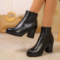 Sarah Express Chunky Heel Back Zipper Ankle Boots Black