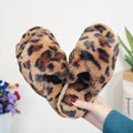 Sarah Express Fuzzy Leopard Cross-Strap House Slippers Brown leopard