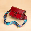 Sarah Express Cowhide Crossbody Bag with Patterned Strap Red