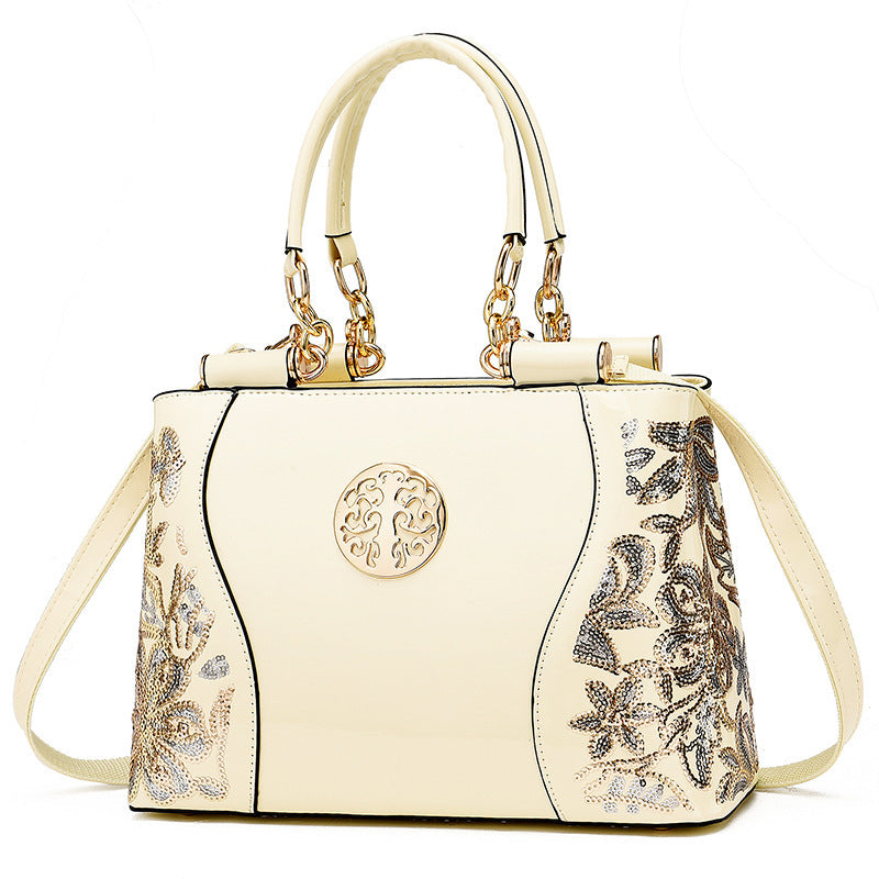 Sarah Express Embroidered Floral Structured Leather Handbag White