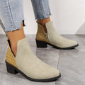 Sarah Express V-Cut Side Zipper Pointed Ankle Boots Beige