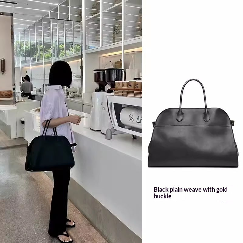 Sarah Express Textured Suede Commuter Tote Handbag Black gold button Large
