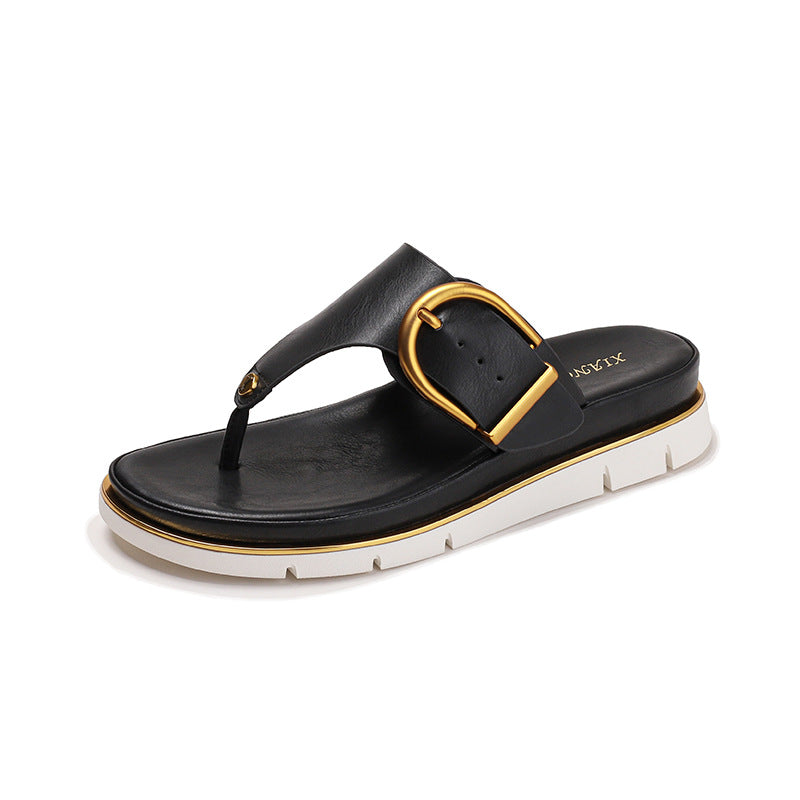 Sarah Express Roman Style Buckle Beach Flip-flops Black