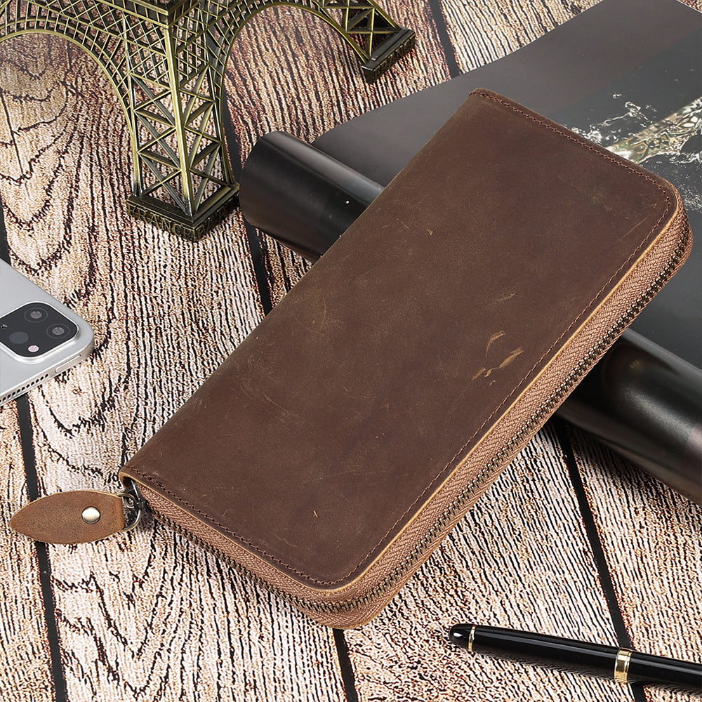 Sarah Express Long Leather Wallet With Zipper Closure
