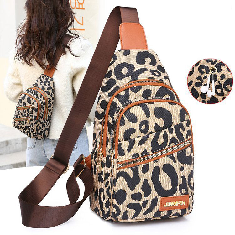 Sarah Express Leopard Print Sling Crossbody Chest Bag