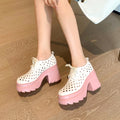 Sarah Express Platform Lace Up Cutout Fashion Shoes Pink
