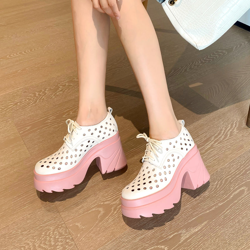 Sarah Express Platform Lace Up Cutout Fashion Shoes Pink