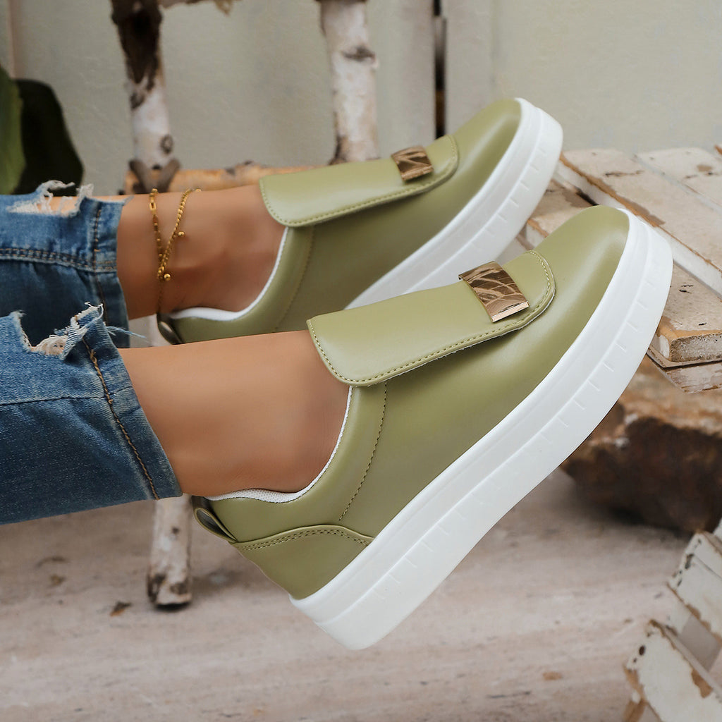 Sarah Express Women's Velcro Slip-On Thick Sole Sneakers Light Green