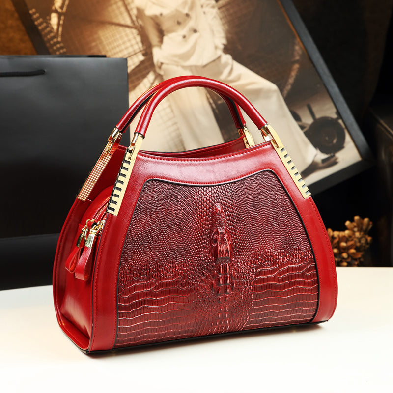 Sarah Express Crocodile Pattern Structured Messenger Handbag Red
