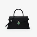 Sarah Express Structured Leather Messenger Bag Flap Latch Black