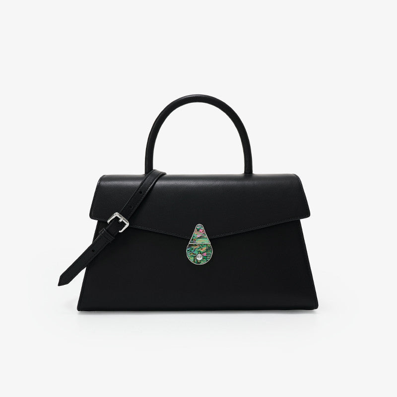 Sarah Express Structured Leather Messenger Bag Flap Latch Black
