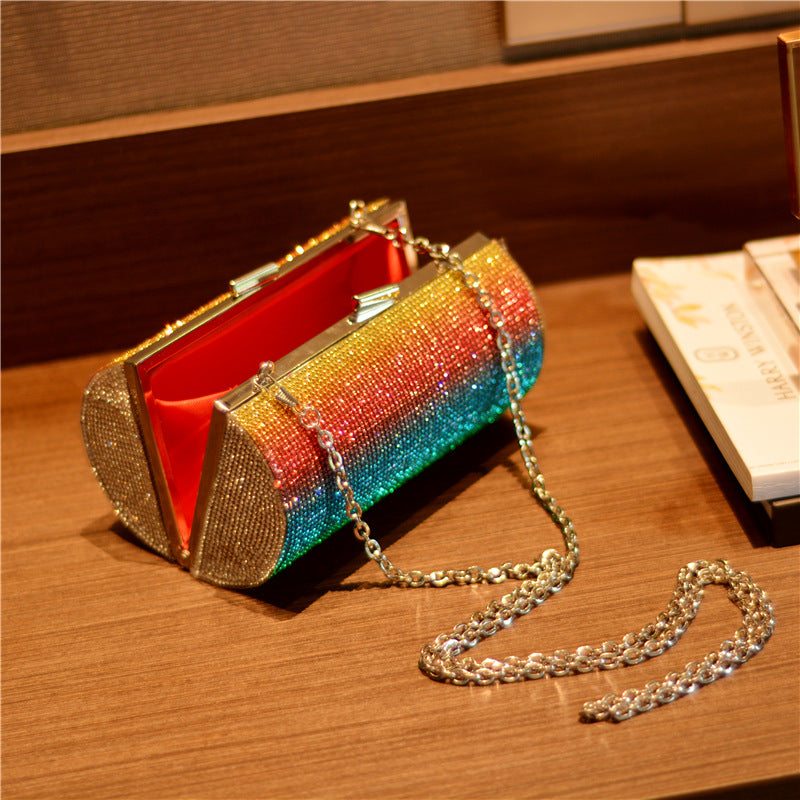 Sarah Express Rainbow Gradient Rhinestone Evening Clutch Bag