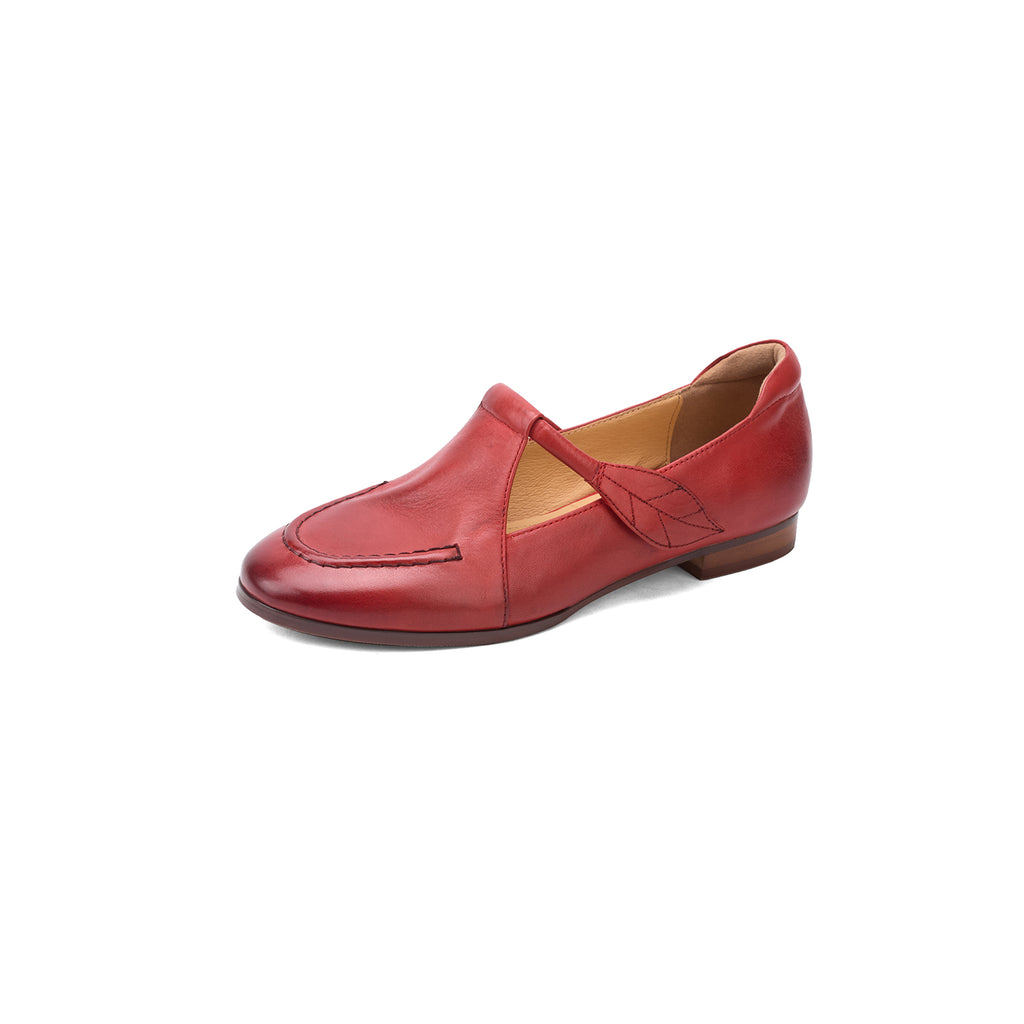Sarah Express Full Grain Leather Mary Jane Flats Red