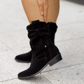 Sarah Express Pointed Toe Suede Mid-Calf Western Boots Black