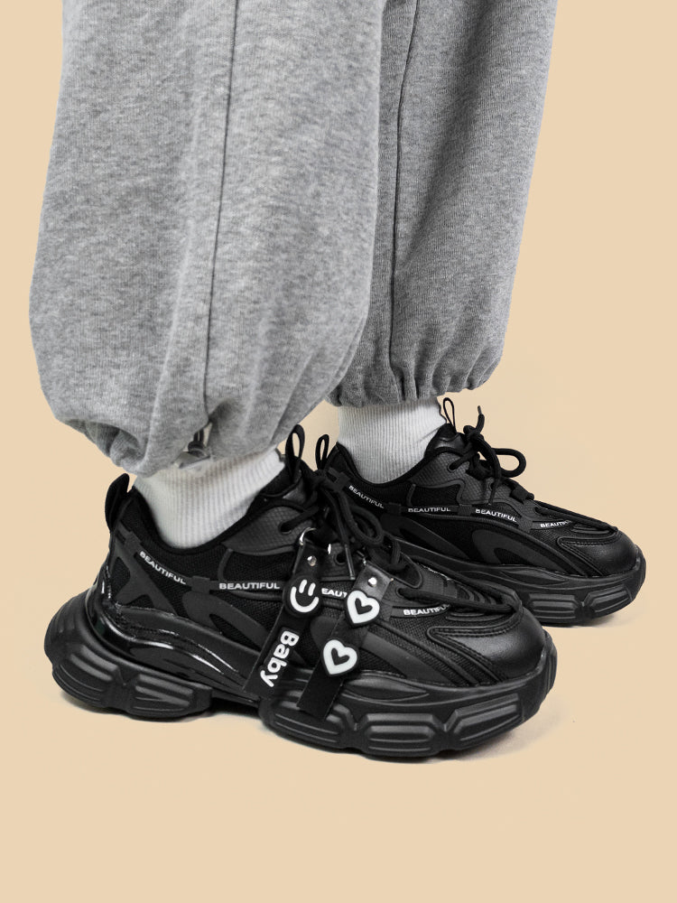 Sarah Express Black Platform Dad Sneakers With Charms