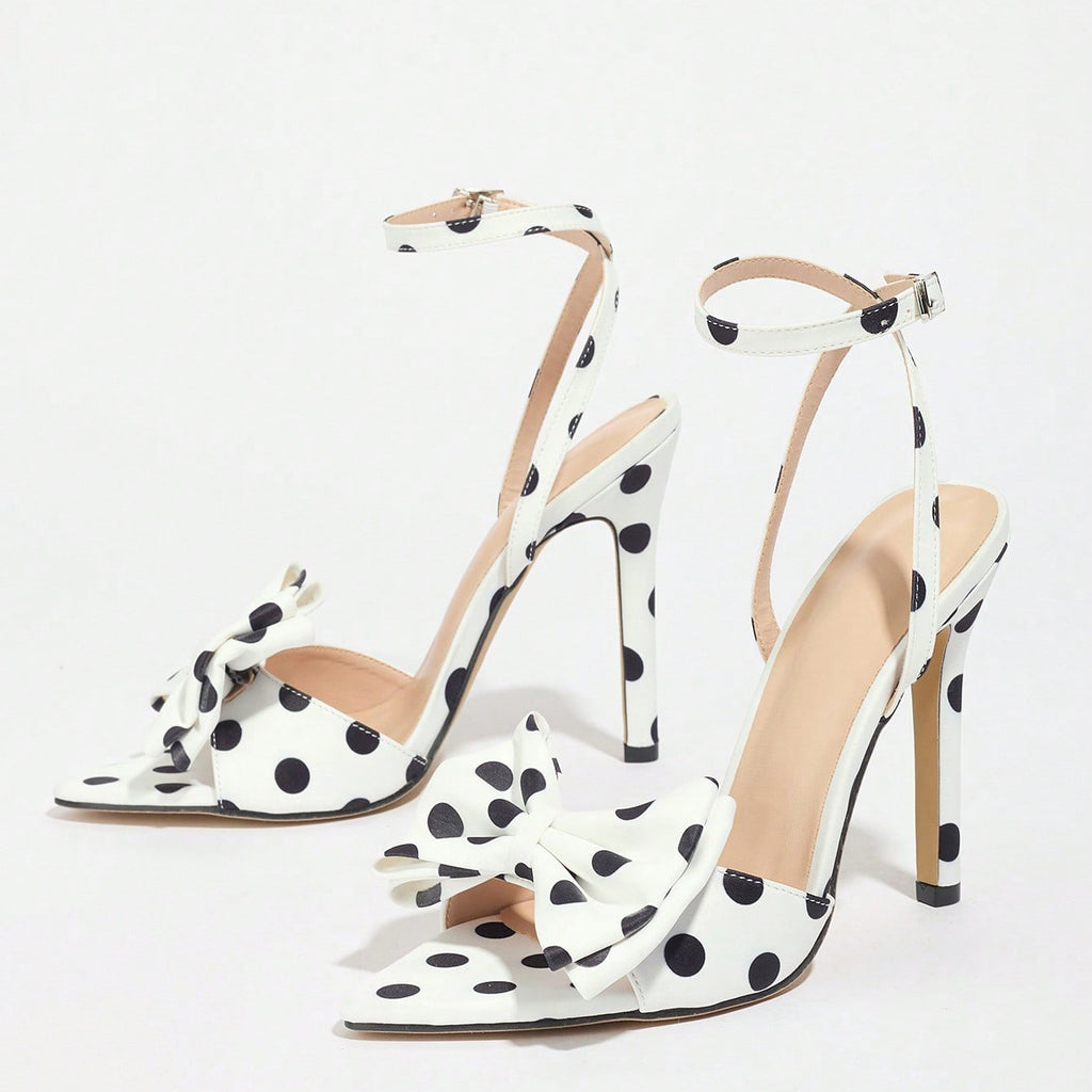 Sarah Express Polka Dot Bow Pointed Toe Heels White