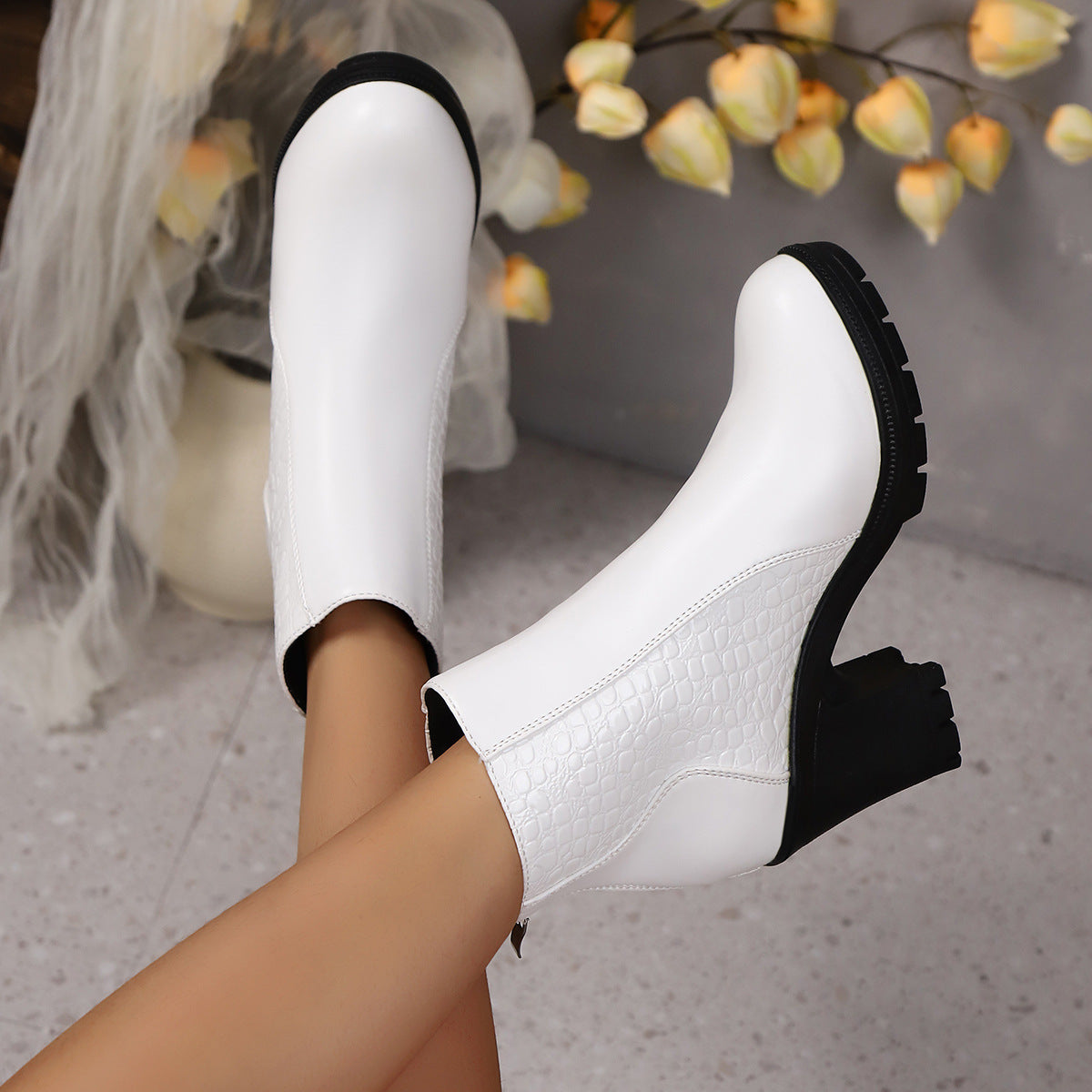 Sarah Express Chunky Heel Back Zipper Ankle Boots