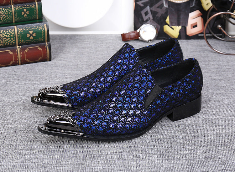 Sarah Express Men's Blue Embossed Pointed Toe Shoes Blue
