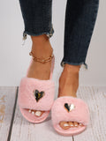 Sarah Express Plush Faux Fur Heart Accent Slippers Bright Pink