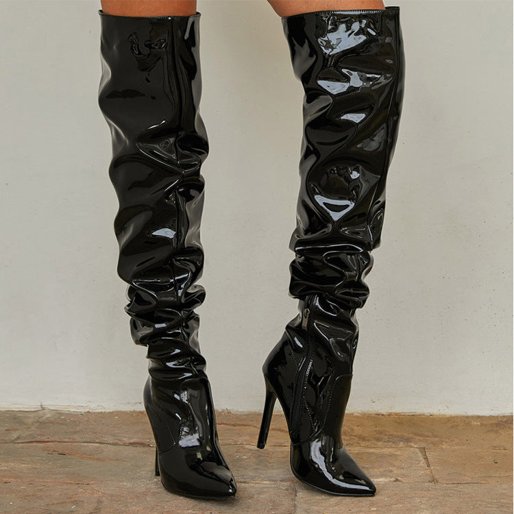 Sarah Express Knee-High Stiletto Boots Pointed Toe Black