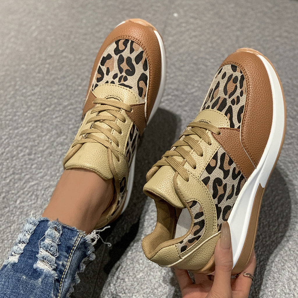 Sarah Express Leopard Print Lace Up Wedge Sneakers