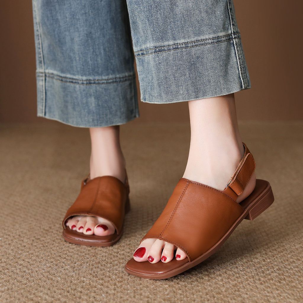 Sarah Express First-Layer Cowhide Peep-Toe Slingback Sandals