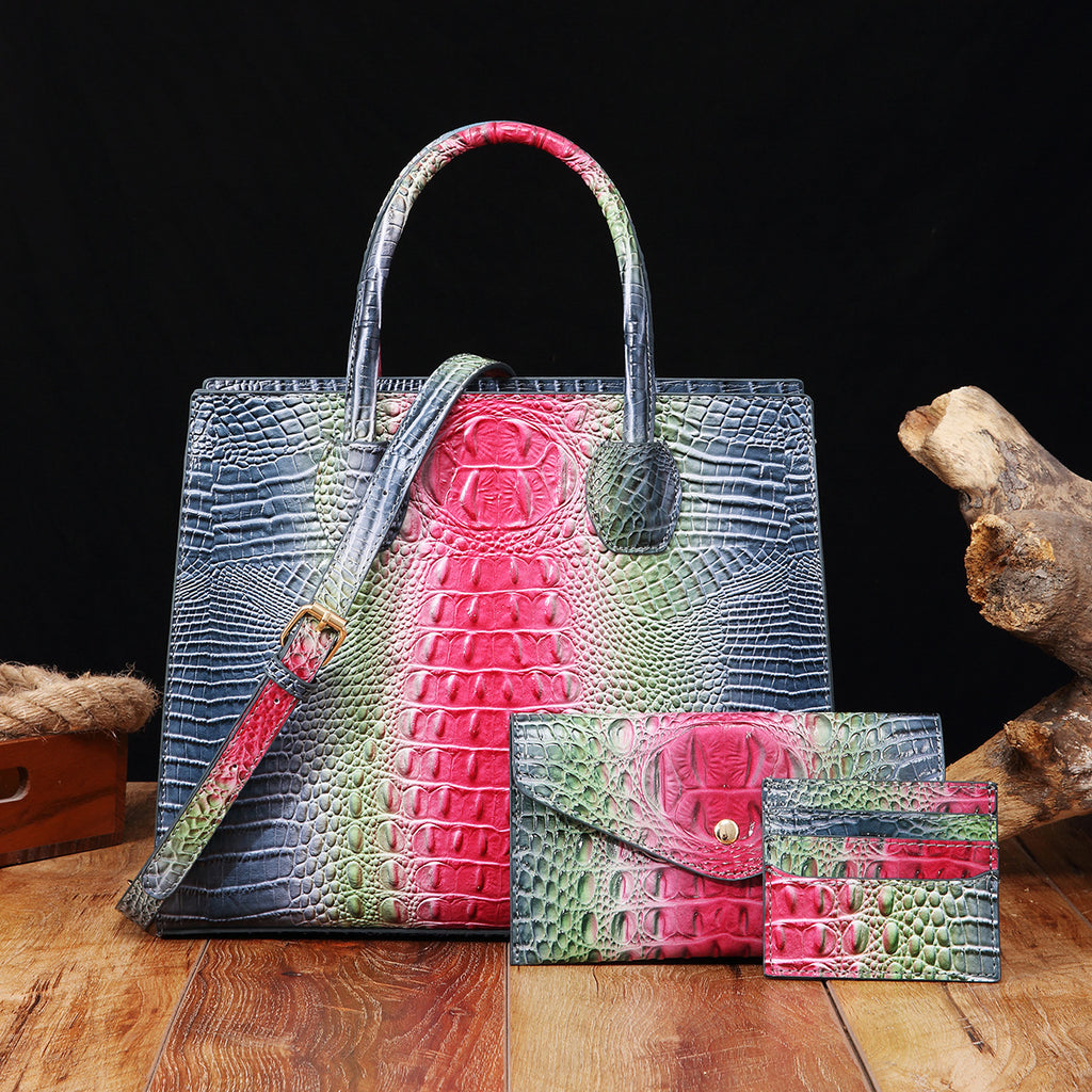 Sarah Express Crocodile-Grain Crossbody Tote Bag Set