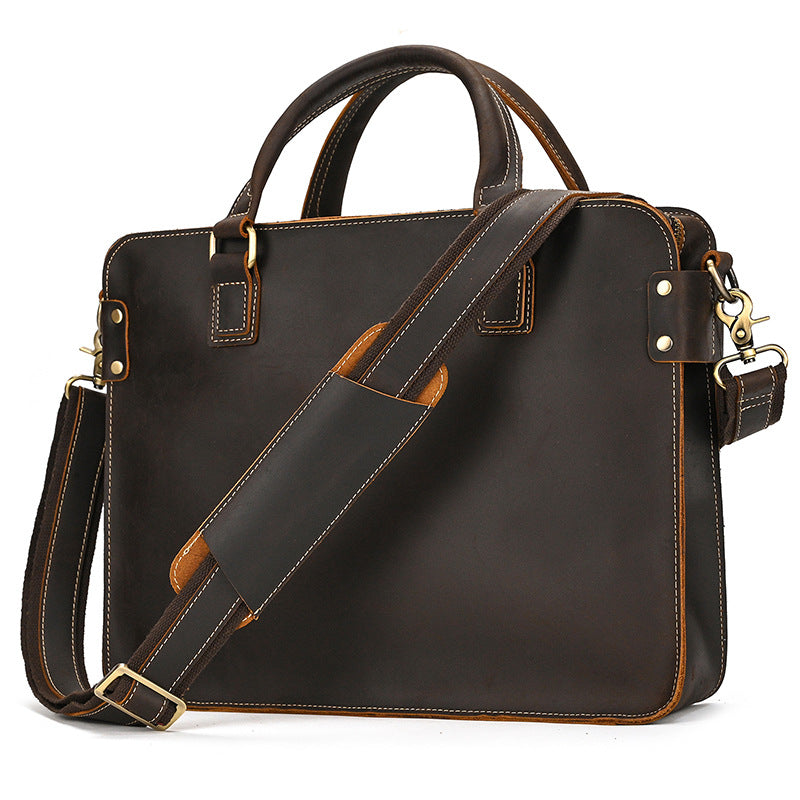 Sarah Express Retro Crazy Horse Leather Business Briefcase
