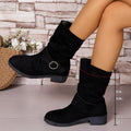 Sarah Express Suede Chunky Heel Cutout Ankle Boots Black