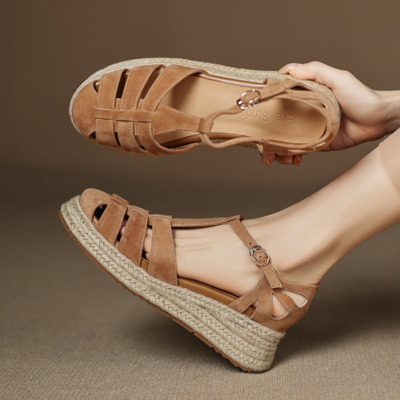 Sarah Express Suede Wedge Roman Sandals