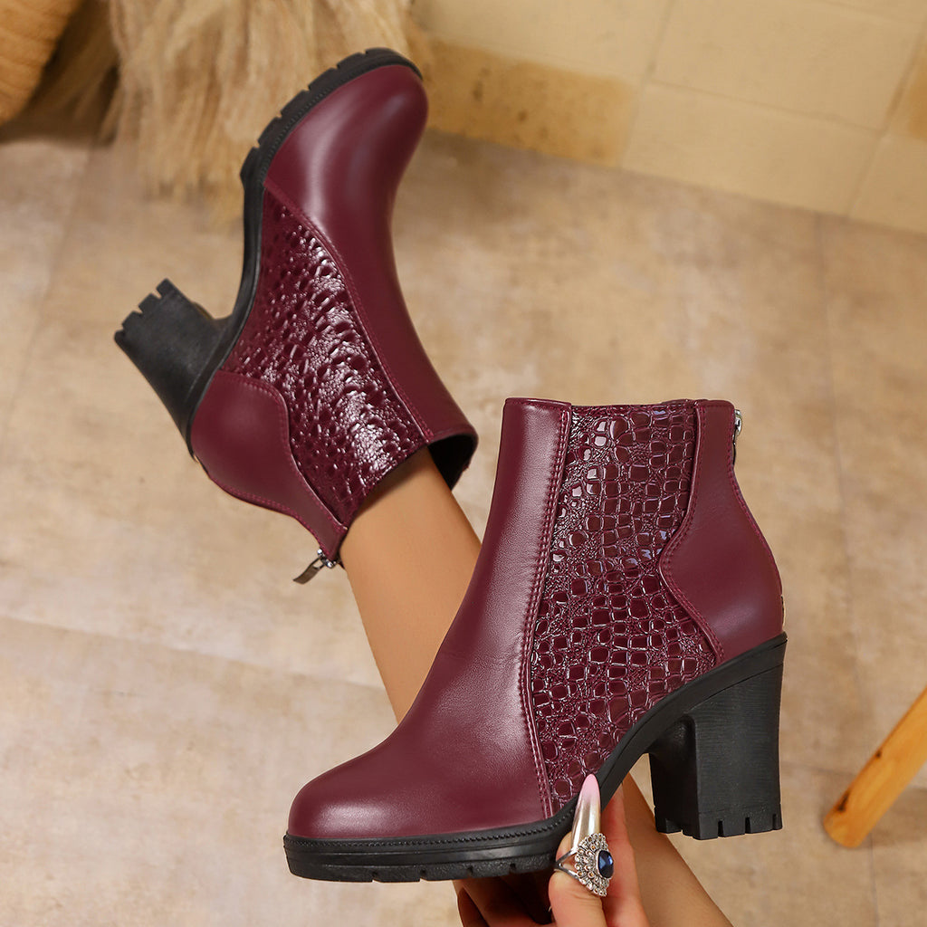 Sarah Express Chunky Heel Back Zipper Ankle Boots