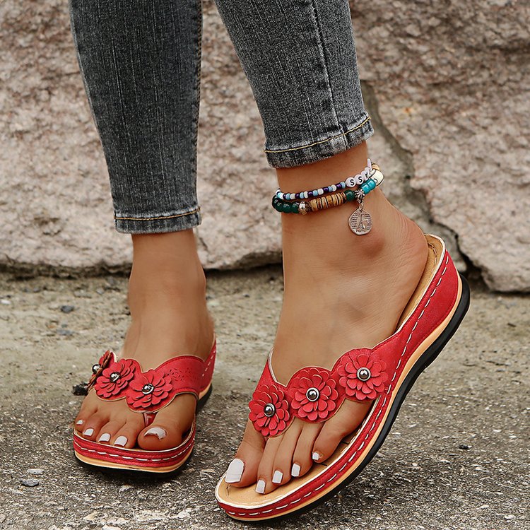 Sarah Express Floral Wedge Sandals Retro Summer Slides