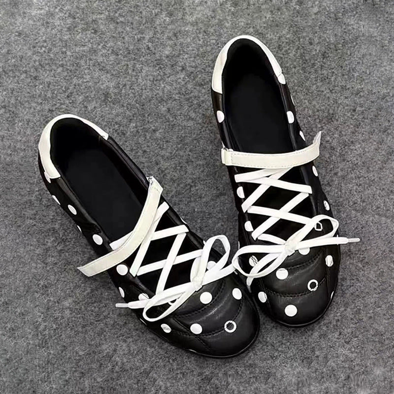 Sarah Express Polka-Dot Mary Jane Cross-Strap Heels Black