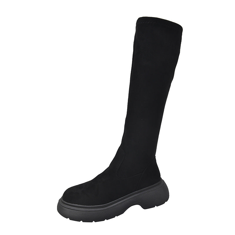 Sarah Express Women's Chunky Sole Suede Slip-On Boots Black