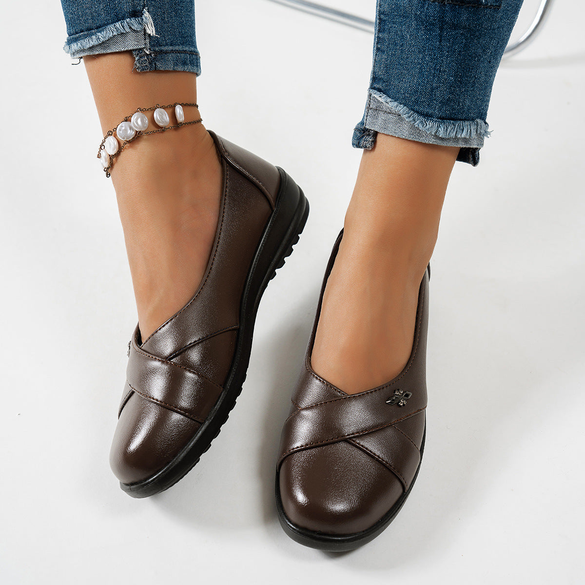 Sarah Express Chanel-Style Flat Loafers with Tassel Detail Brown