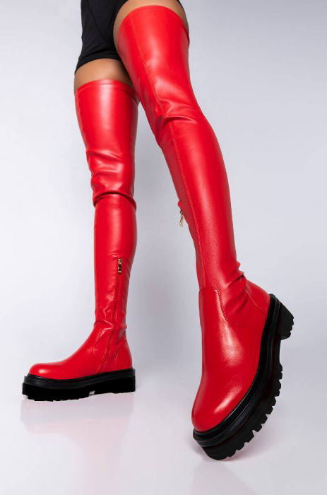 Sarah Express Women's Over-the-Knee Plush Lined Boots Red