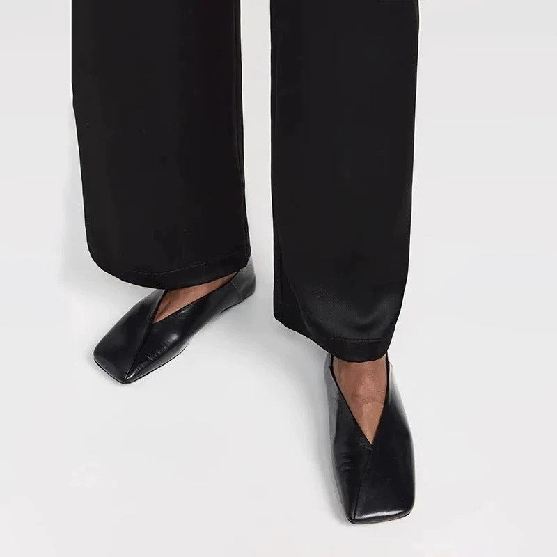 Sarah Express French Style Square Toe Leather Flats