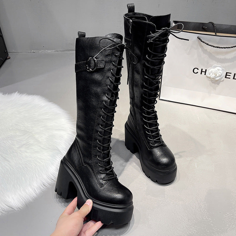 Sarah Express Chunky Heel Lace-Up Over-the-Knee Boots