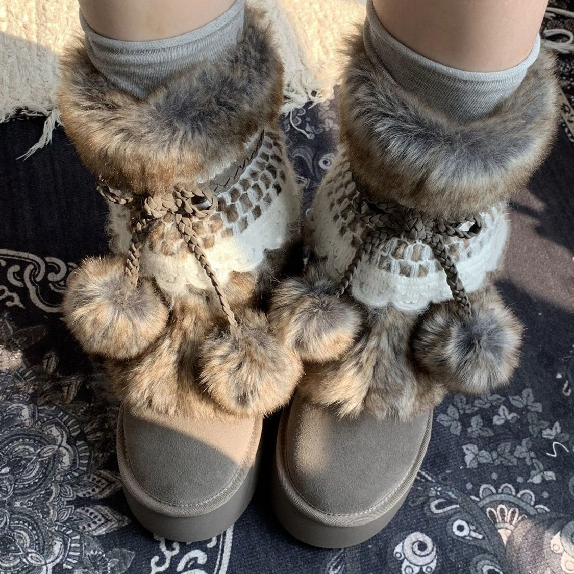 Sarah Express Retro Fleece-Lined Chunky Ankle Boots