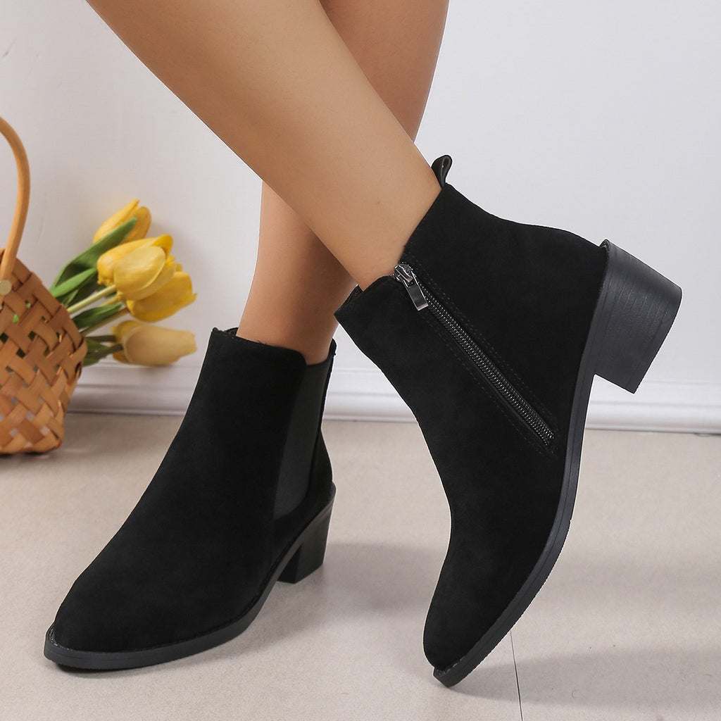 Sarah Express Women's Suede Pointed Toe Ankle Boots