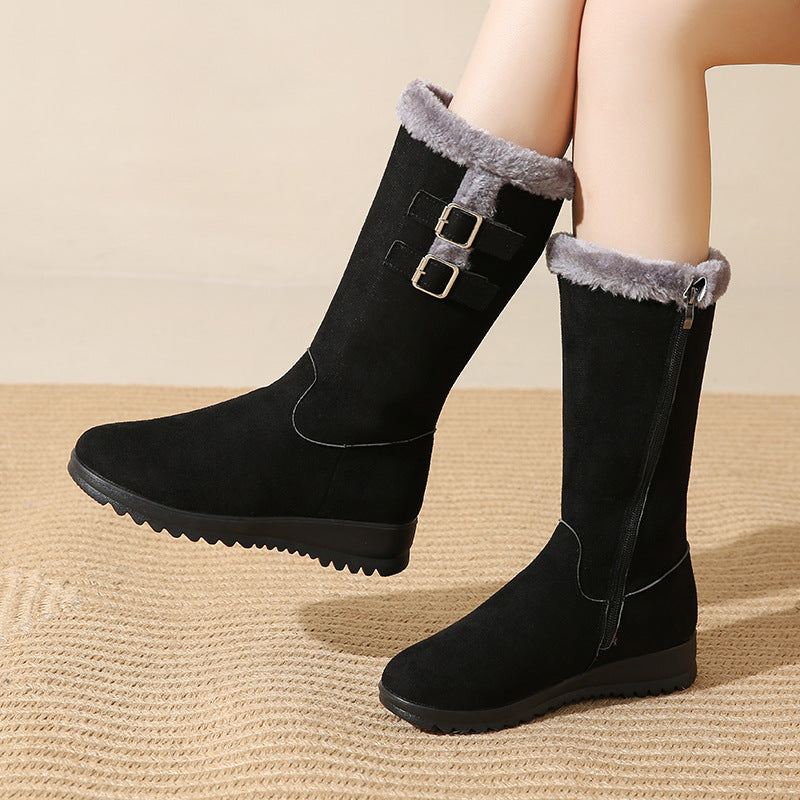 Sarah Express Fleece-Lined Suede Mid-Calf Winter Boots Black
