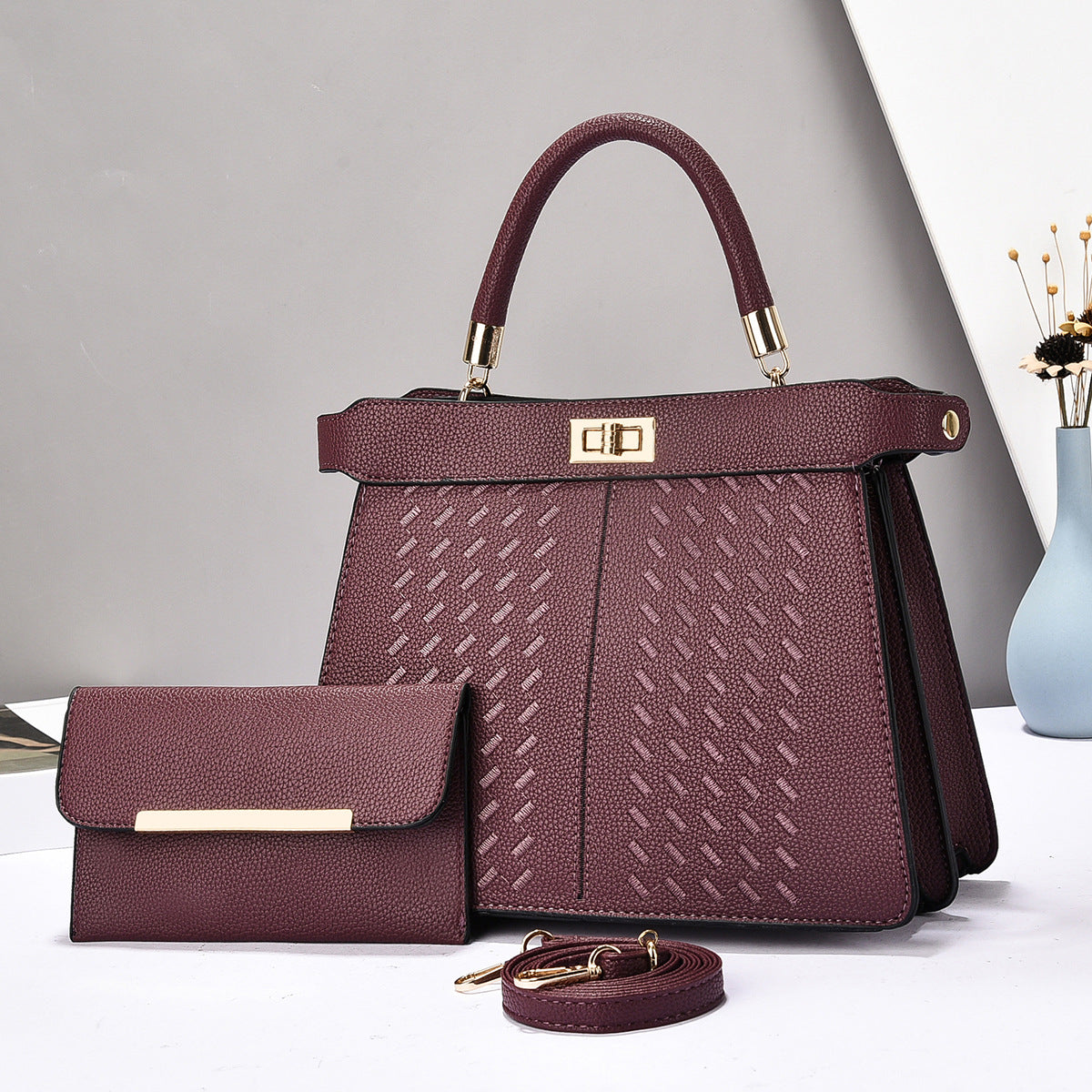 Sarah Express 2-in-1 Structured Bucket Bag Set Purple