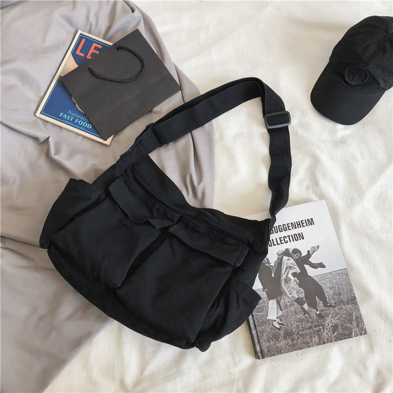 Sarah Express Canvas Messenger Bag Multi Pocket Shoulder Black