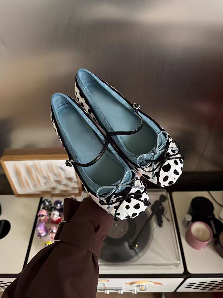 Sarah Express Bow-Tie Slingback Flat Shoes Polka White