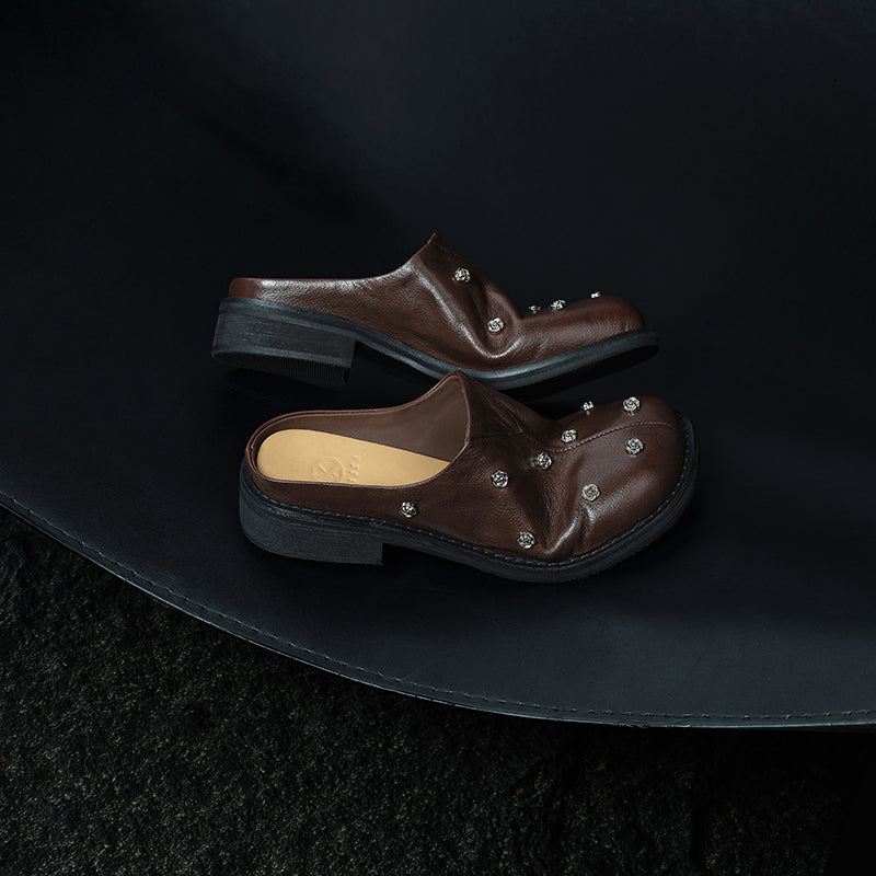 Sarah Express Full Grain Leather Studded Mules